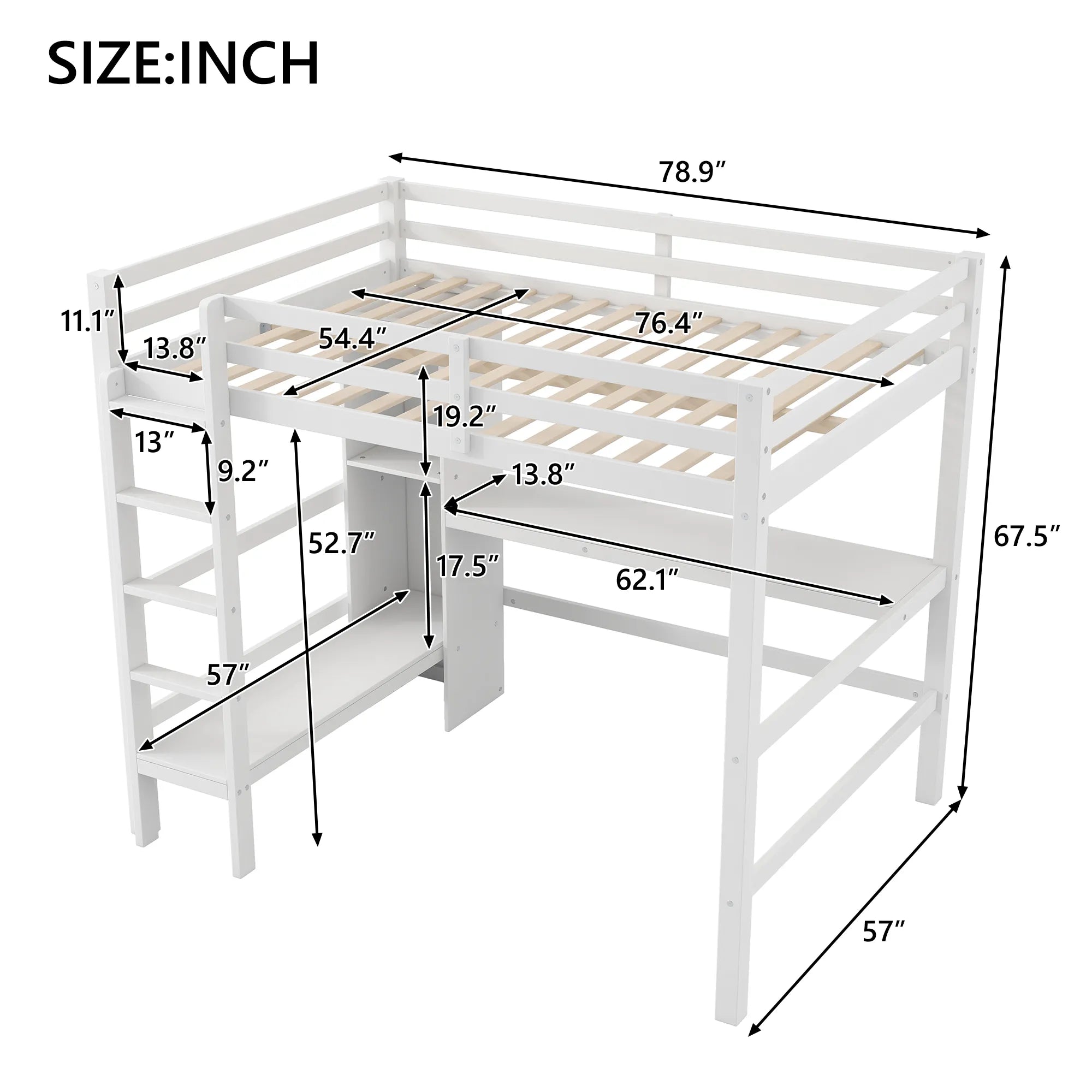 Bellemave® Full Size Loft Bed with Multifunction Shelves and Under - bed Desk - Bellemave