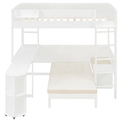 Bellemave® Full Size Loft Bed with Rotating L - Shaped Desk & Mobile Bookshelf, Convertible Sofa Lounge & LED Lights - Bellemave