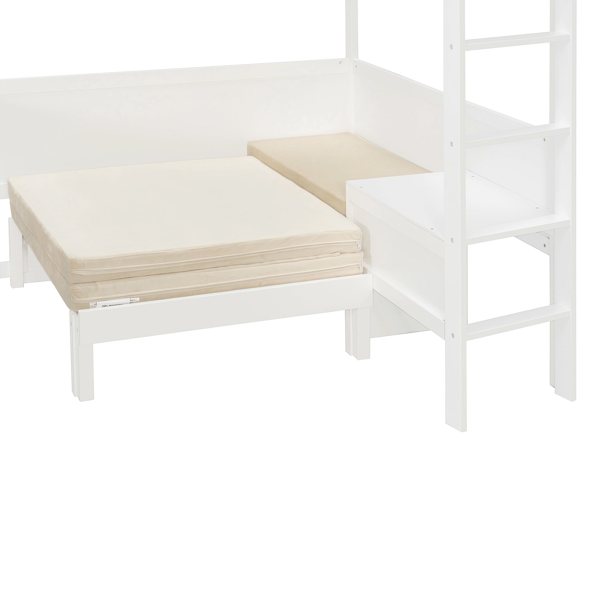 Bellemave® Full Size Loft Bed with Rotating L - Shaped Desk & Mobile Bookshelf, Convertible Sofa Lounge & LED Lights - Bellemave