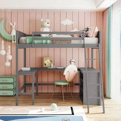 Bellemave® Full Size Loft Bed with Shelves and Desk - Bellemave