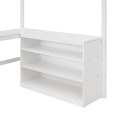 Bellemave® Full Size Loft Bed with Shelves and Desk - Bellemave