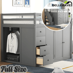 Bellemave® Full Size Loft Bed with Stairs and Storage - Bellemave