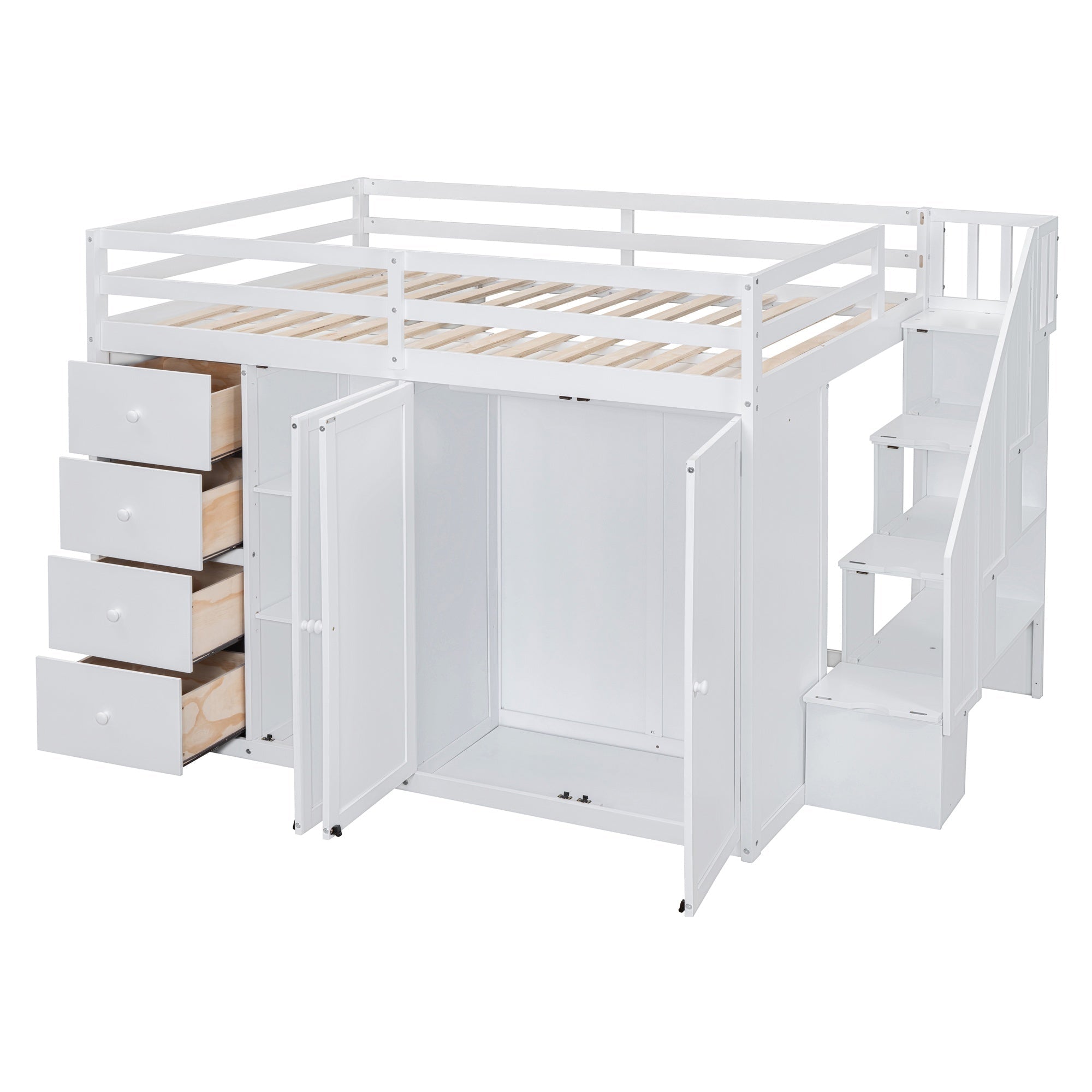 Bellemave® Full Size Loft Bed with Stairs and Storage - Bellemave