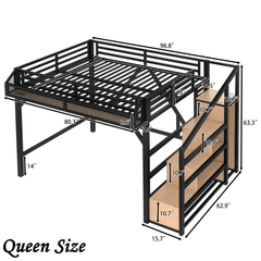 Bellemave® Full Size Loft Bed with Stairs and Wardrobe, Full Size Loft Bed with Charging Station, Lights and Bedside Shelf - Bellemave