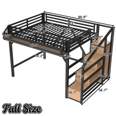 Bellemave® Full Size Loft Bed with Stairs and Wardrobe, Full Size Loft Bed with Charging Station, Lights and Bedside Shelf - Bellemave