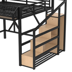 Bellemave® Full Size Loft Bed with Stairs and Wardrobe, Full Size Loft Bed with Charging Station, Lights and Bedside Shelf - Bellemave