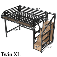 Bellemave® Full Size Loft Bed with Stairs and Wardrobe, Full Size Loft Bed with Charging Station, Lights and Bedside Shelf - Bellemave