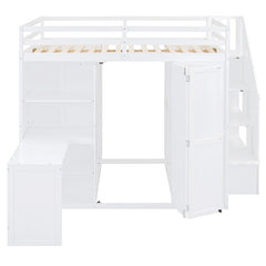 Bellemave® Full Size Loft Bed with Wardrobe,Desk and Shelves - Bellemave