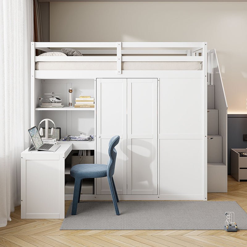 Bellemave® Full Size Loft Bed with Wardrobe,Desk and Shelves - Bellemave