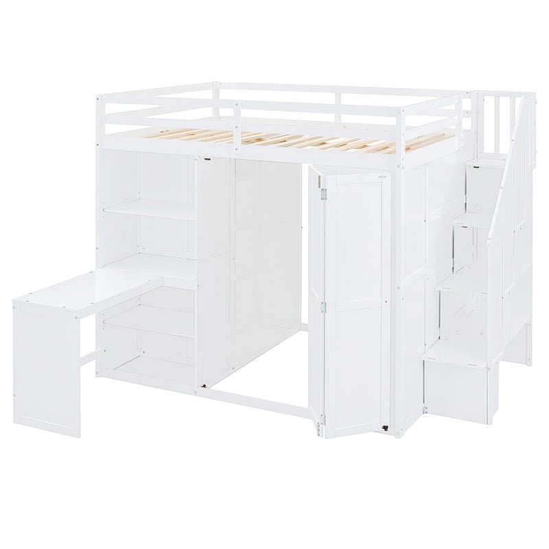 Bellemave® Full Size Loft Bed with Wardrobe,Desk and Shelves - Bellemave