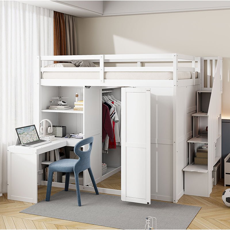 Bellemave® Full Size Loft Bed with Wardrobe,Desk and Shelves - Bellemave