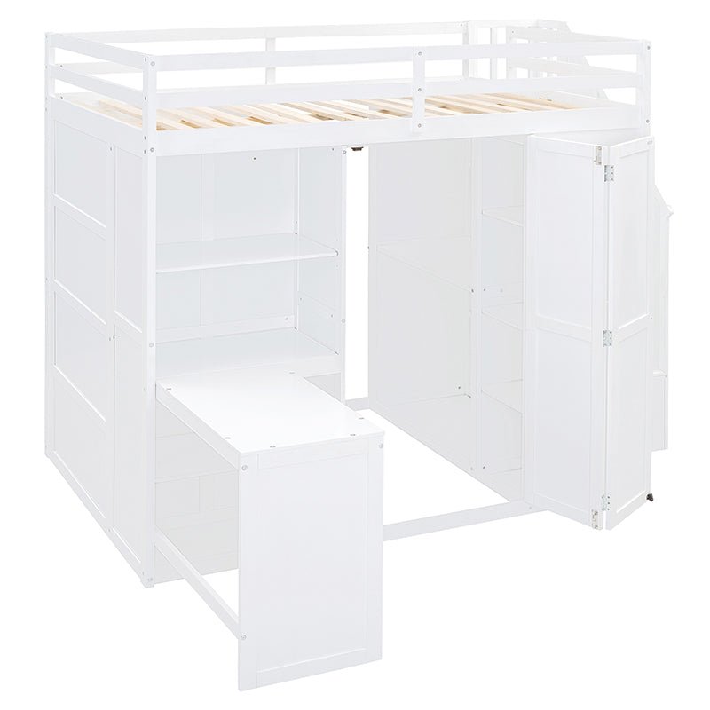 Bellemave® Full Size Loft Bed with Wardrobe,Desk and Shelves - Bellemave