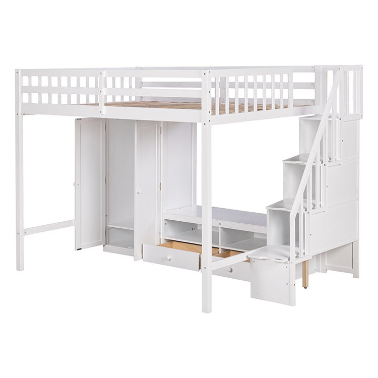 Bellemave® Full Size Loft Bed with Wardrobe,Low Storage Table and Storage Staircase - Bellemave