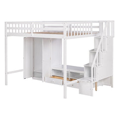 Bellemave® Full Size Loft Bed with Wardrobe,Low Storage Table and Storage Staircase - Bellemave