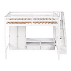 Bellemave® Full Size Loft Bed with Wardrobe,Low Storage Table and Storage Staircase - Bellemave
