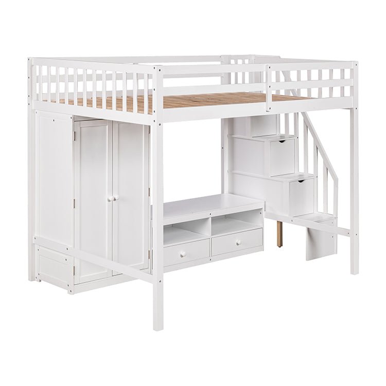 Bellemave® Full Size Loft Bed with Wardrobe,Low Storage Table and Storage Staircase - Bellemave