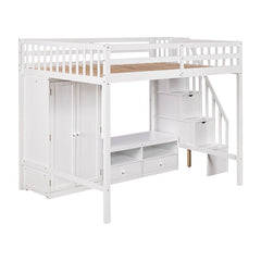 Bellemave® Full Size Loft Bed with Wardrobe,Low Storage Table and Storage Staircase - Bellemave