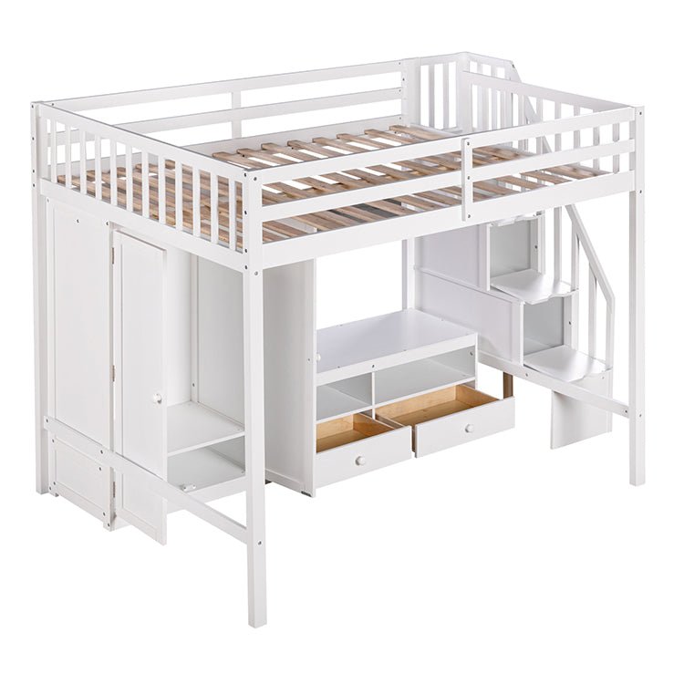 Bellemave® Full Size Loft Bed with Wardrobe,Low Storage Table and Storage Staircase - Bellemave