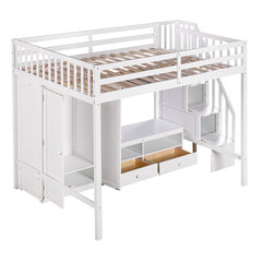 Bellemave® Full Size Loft Bed with Wardrobe,Low Storage Table and Storage Staircase - Bellemave