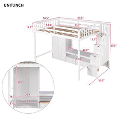 Bellemave® Full Size Loft Bed with Wardrobe,Low Storage Table and Storage Staircase - Bellemave