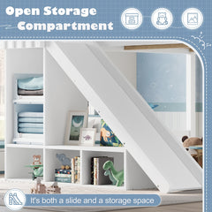 Bellemave® Full Size Loft Beds with Slide and Storage,Wooden Loft Bed Frame with Cabinet and Shelves,Princess Full Bed for Teens Bedroom Dormitory,Natural - Bellemave