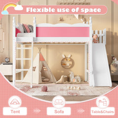 Bellemave® Full Size Loft Beds with Slide and Storage,Wooden Loft Bed Frame with Cabinet and Shelves,Princess Full Bed for Teens Bedroom Dormitory,Natural - Bellemave