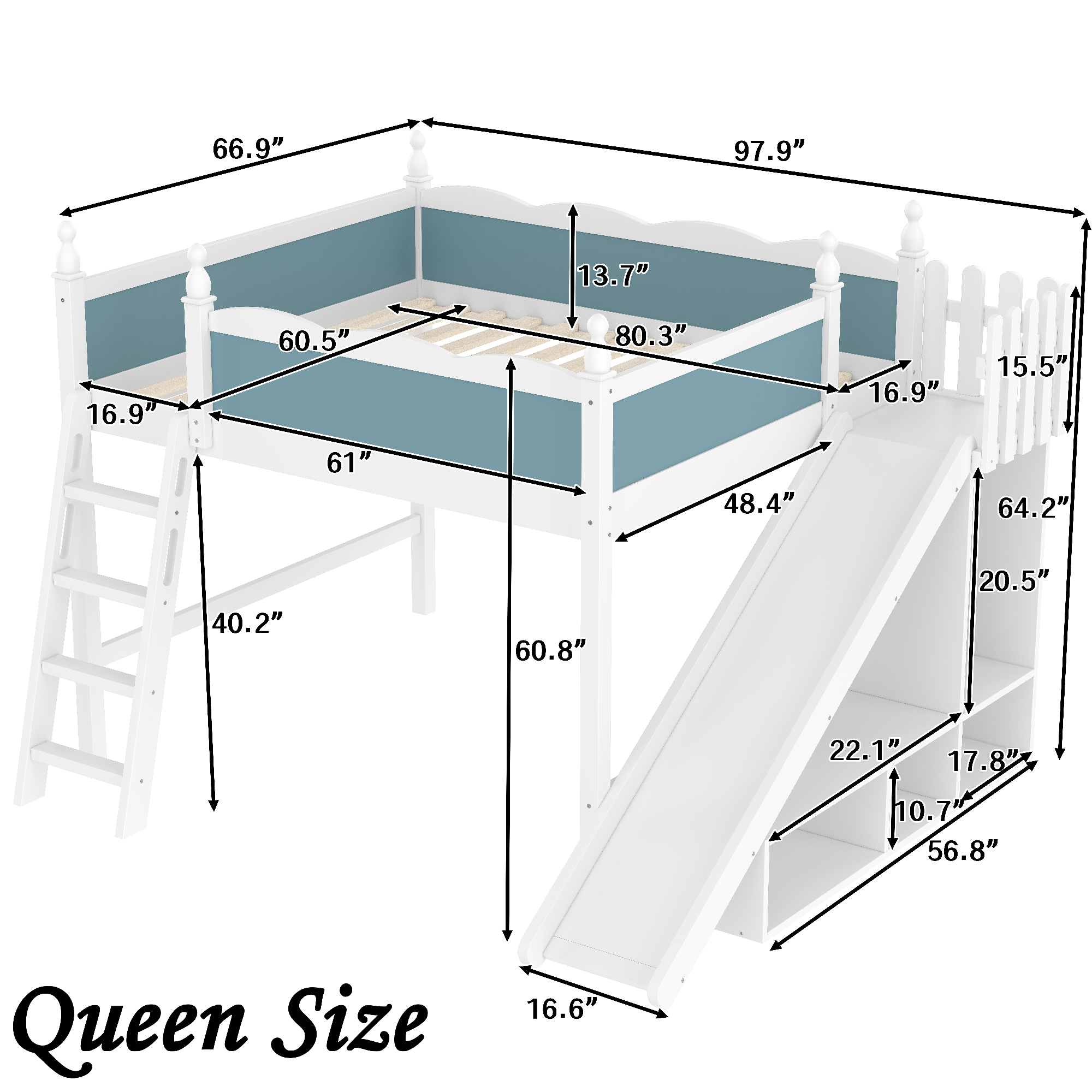 Bellemave® Full Size Loft Beds with Slide and Storage,Wooden Loft Bed Frame with Cabinet and Shelves,Princess Full Bed for Teens Bedroom Dormitory,Natural - Bellemave