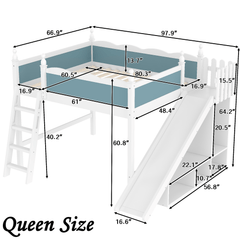 Bellemave® Full Size Loft Beds with Slide and Storage,Wooden Loft Bed Frame with Cabinet and Shelves,Princess Full Bed for Teens Bedroom Dormitory,Natural - Bellemave
