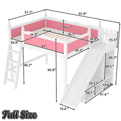 Bellemave® Full Size Loft Beds with Slide and Storage,Wooden Loft Bed Frame with Cabinet and Shelves,Princess Full Bed for Teens Bedroom Dormitory,Natural - Bellemave