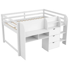 Bellemave® Full Size Low Loft Bed with Built - in Desk,Storage Cabinets and Open Bookcase,Whiteboard for Graffiti - Bellemave