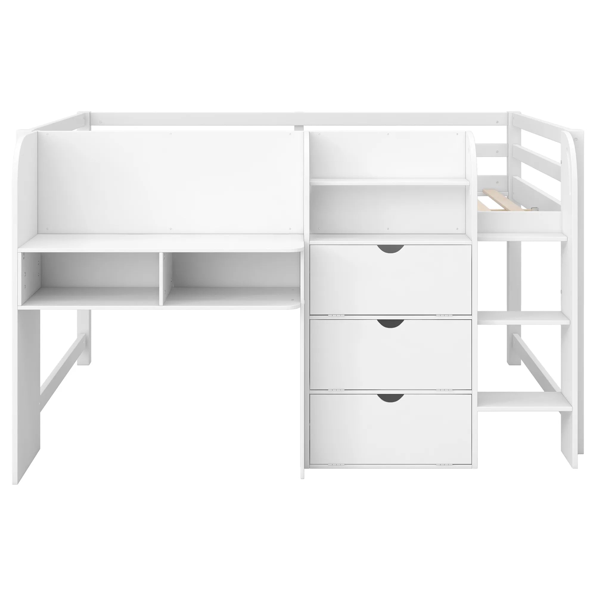 Bellemave® Full Size Low Loft Bed with Built - in Desk,Storage Cabinets and Open Bookcase,Whiteboard for Graffiti - Bellemave