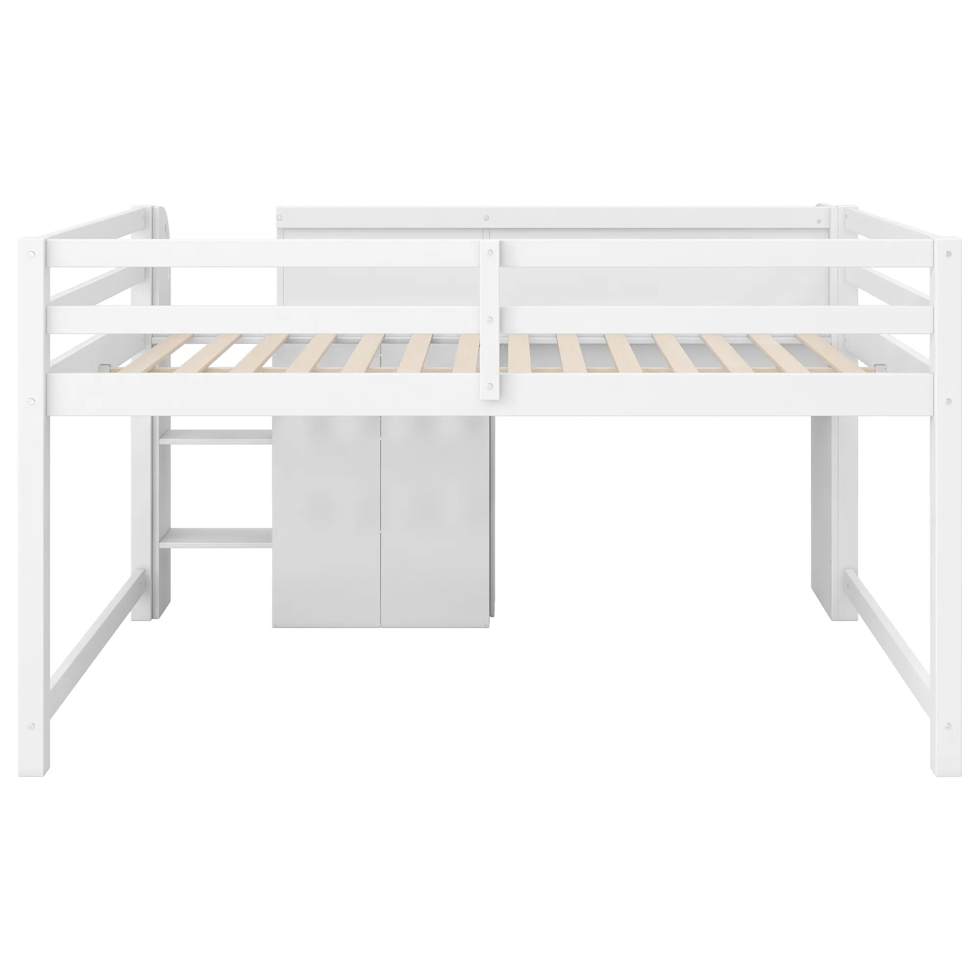 Bellemave® Full Size Low Loft Bed with Built - in Desk,Storage Cabinets and Open Bookcase,Whiteboard for Graffiti - Bellemave