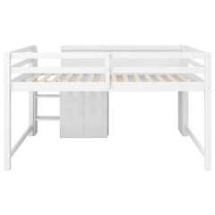 Bellemave® Full Size Low Loft Bed with Built - in Desk,Storage Cabinets and Open Bookcase,Whiteboard for Graffiti - Bellemave
