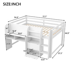Bellemave® Full Size Low Loft Bed with Built - in Desk,Storage Cabinets and Open Bookcase,Whiteboard for Graffiti - Bellemave