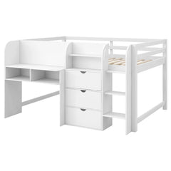 Bellemave® Full Size Low Loft Bed with Built - in Desk,Storage Cabinets and Open Bookcase,Whiteboard for Graffiti - Bellemave