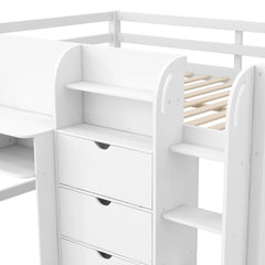 Bellemave® Full Size Low Loft Bed with Built - in Desk,Storage Cabinets and Open Bookcase,Whiteboard for Graffiti - Bellemave