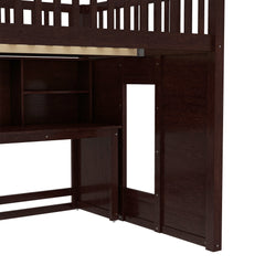 Bellemave® Full Size Low Loft Bed with Movable Desk & Storage Shelves, Kids Full Loft Bed Frame with Storage Stairs & Hanger, Espresso - Bellemave