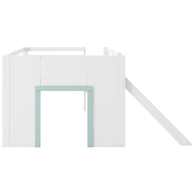 Bellemave® Full Size Low Loft Bed with Slide,Three Storage Drawers and Two Doors - Bellemave