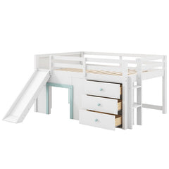 Bellemave® Full Size Low Loft Bed with Slide,Three Storage Drawers and Two Doors - Bellemave