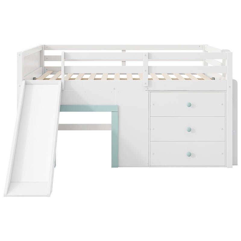 Bellemave® Full Size Low Loft Bed with Slide,Three Storage Drawers and Two Doors - Bellemave