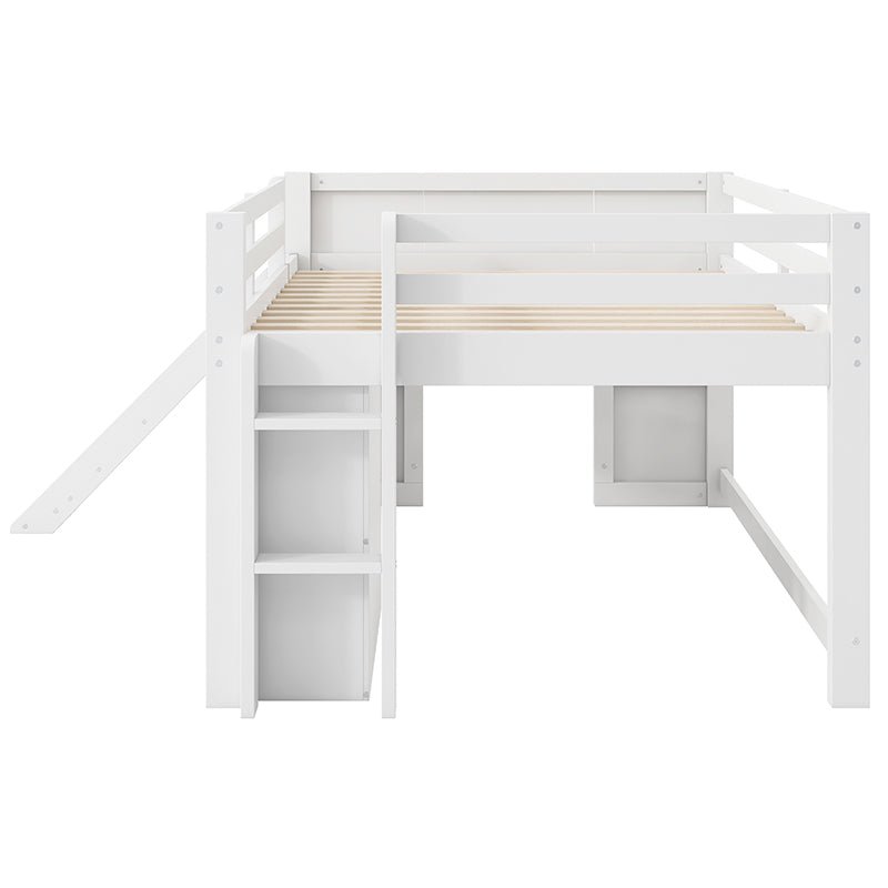 Bellemave® Full Size Low Loft Bed with Slide,Three Storage Drawers and Two Doors - Bellemave