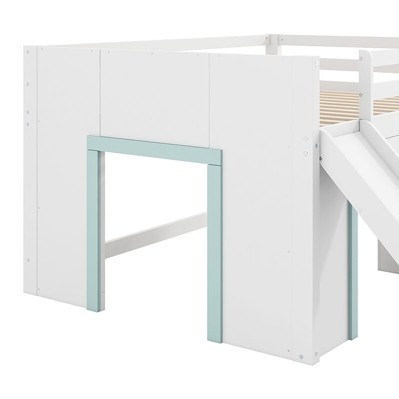 Bellemave® Full Size Low Loft Bed with Slide,Three Storage Drawers and Two Doors - Bellemave