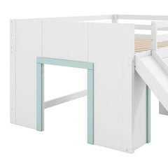 Bellemave® Full Size Low Loft Bed with Slide,Three Storage Drawers and Two Doors - Bellemave