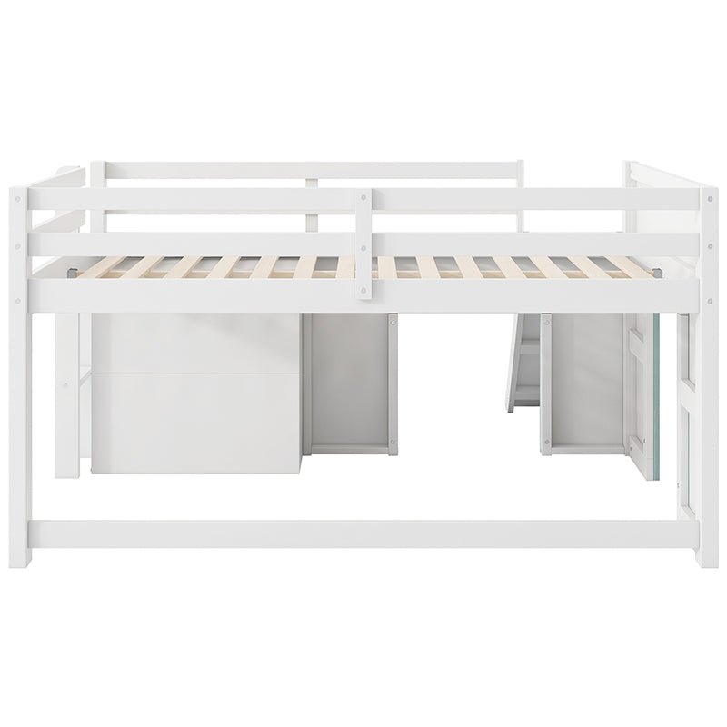 Bellemave® Full Size Low Loft Bed with Slide,Three Storage Drawers and Two Doors - Bellemave