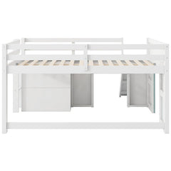 Bellemave® Full Size Low Loft Bed with Slide,Three Storage Drawers and Two Doors - Bellemave