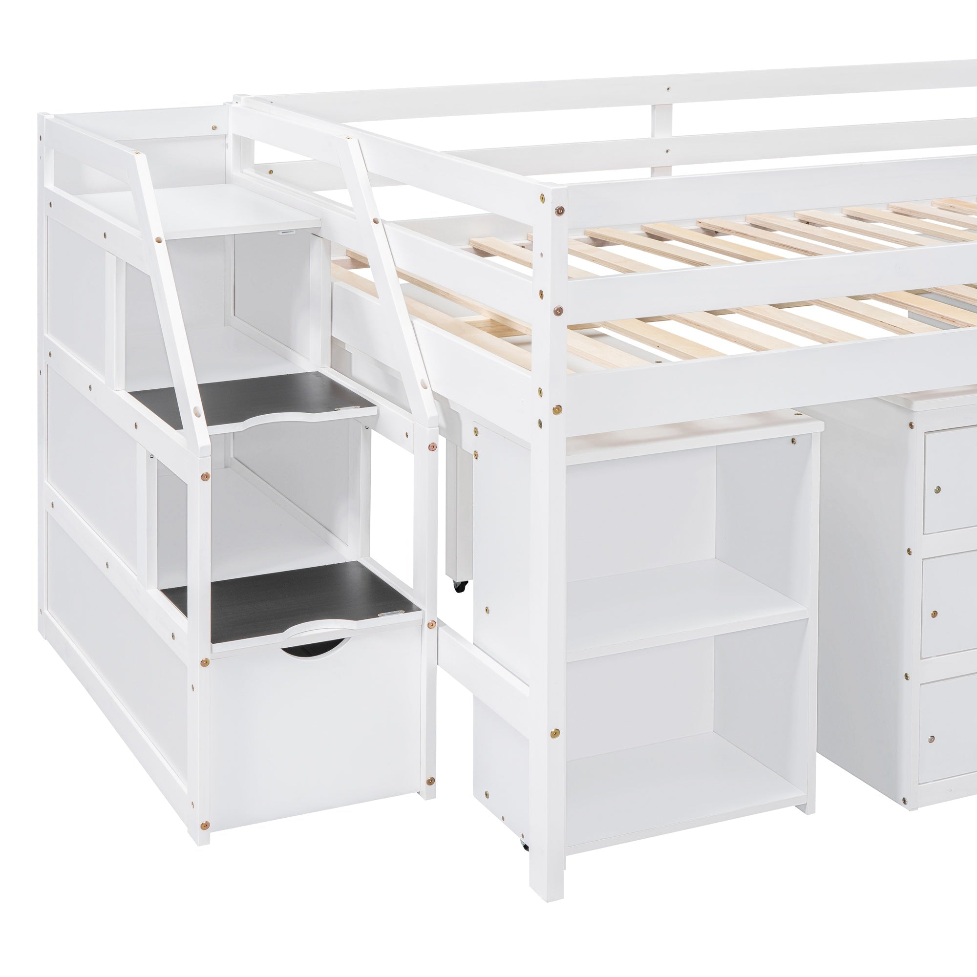 Bellemave® Full Size Low Loft Bed with Stairs,Desk,Storage Drawers & Shelves, Wood Kids Loft Bed with Steps, Espresso - Bellemave