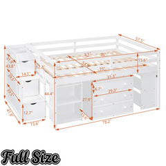 Bellemave® Full Size Low Loft Bed with Stairs,Desk,Storage Drawers & Shelves, Wood Kids Loft Bed with Steps, Espresso - Bellemave