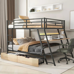 Bellemave® Full Size Metal Bunk Bed with Built - in Desk, LED Light and 2 Drawers - Bellemave