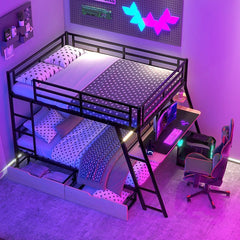 Bellemave® Full Size Metal Bunk Bed with Built - in Desk, LED Light and 2 Drawers - Bellemave