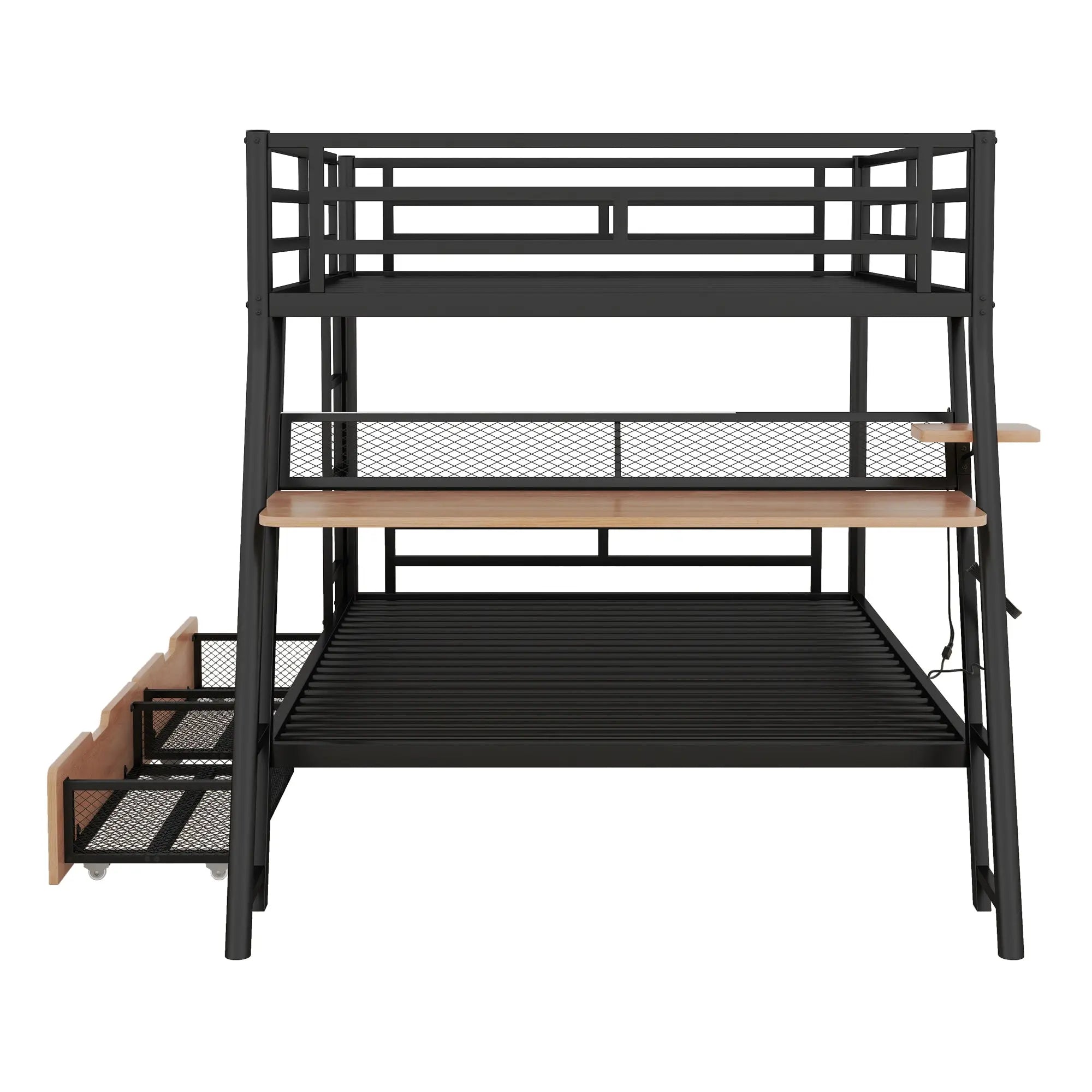 Bellemave® Full Size Metal Bunk Bed with Built - in Desk, LED Light and 2 Drawers - Bellemave